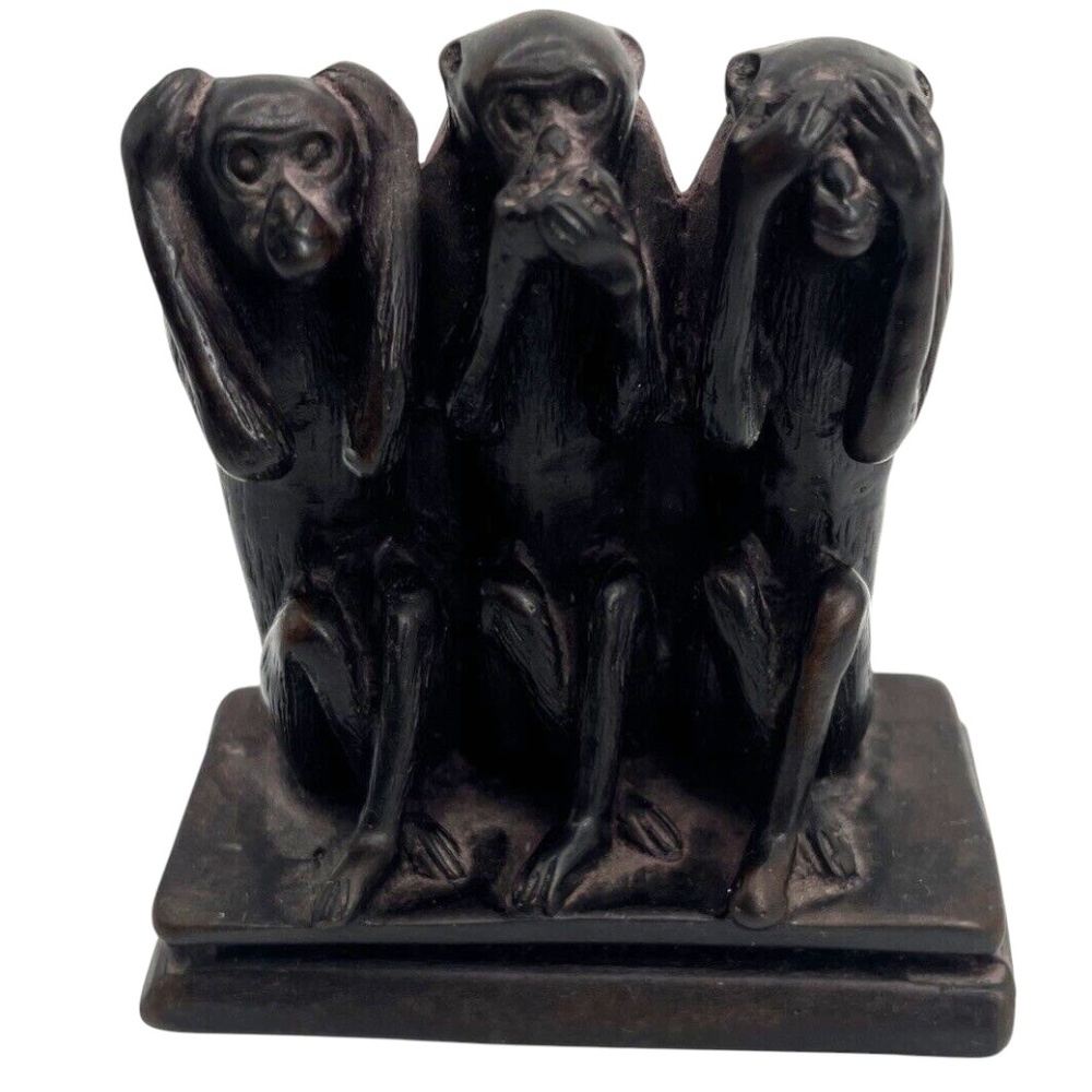 Hand Carved Vintage Three Wise Monkey's 'See Hear Speak No Evil' Figurine